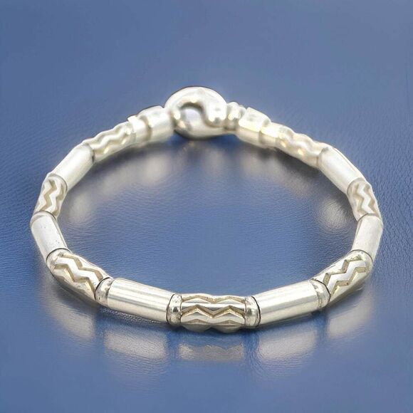 Tiffany & Co Estate German Zig Zag Bracelet 7.5" Sterling Silver 4.5 mm TIF705 - Picture 8 of 13
